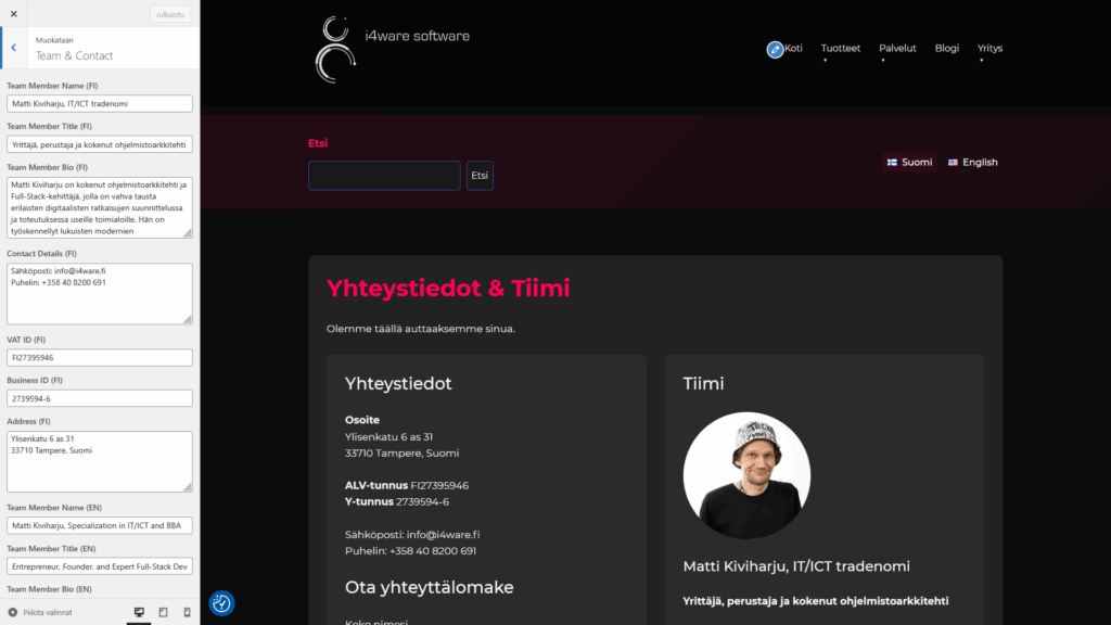 Yhteystiedot ja Tiimi 1