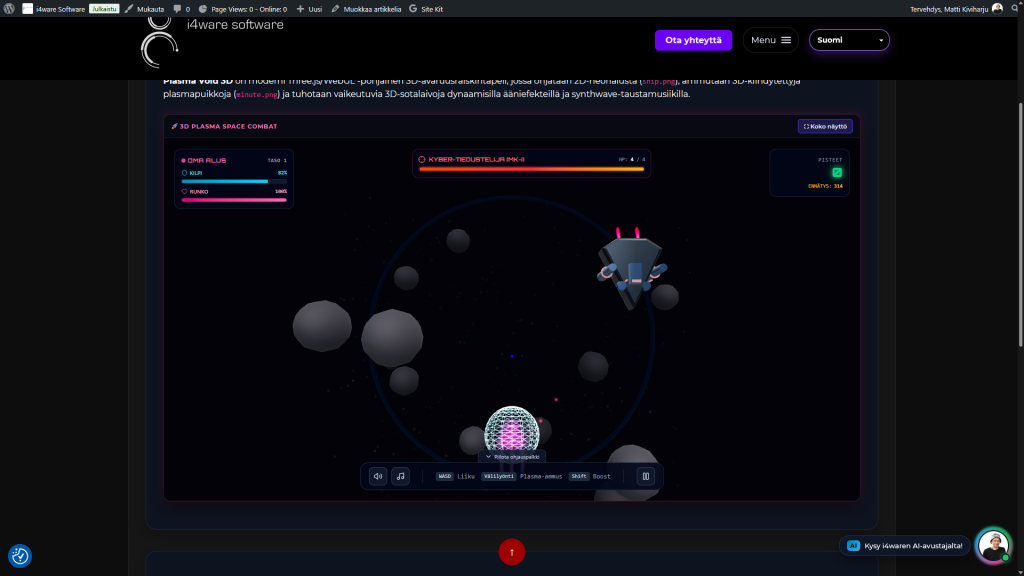 Image of a 3D space combat game featuring a spaceship and asteroids.