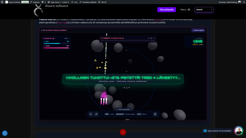 Kuvakaappaus Plasma Space Combat -pelistä, jossa näkyy avaruustaistelu.