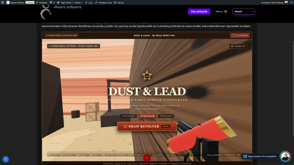Dust & Lead - 3D Wild West FPS -pelin käyttöliittymä